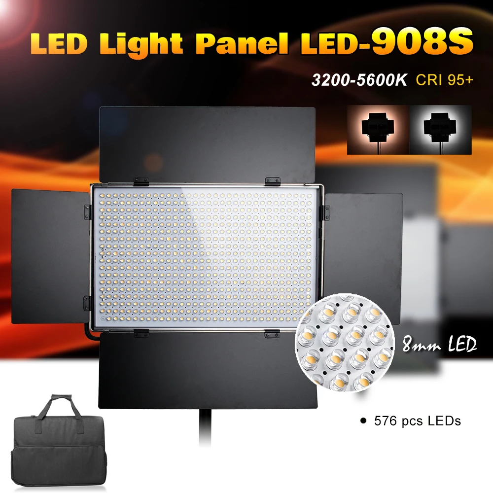 

Pergear LED-908S LED Light Panel Kit 576pcs Led Light Bulbs Dimmable 3200K~5600K CRI 95 & Bag Metal Light for Video Photography