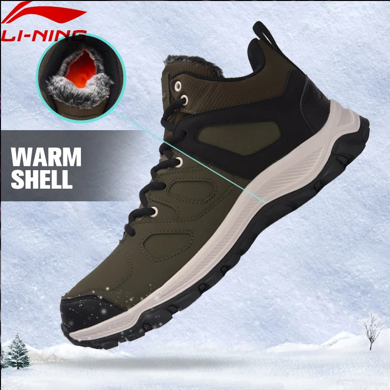 Li Ning Men Hiking Boots Hi Hiking Shoes WARM SHELL Classic Winter