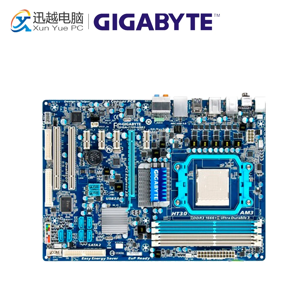 

Gigabyte GA-770T-USB3 Desktop Motherboard 770 Socket AM3 DDR3 SATA2 USB2.0 ATX