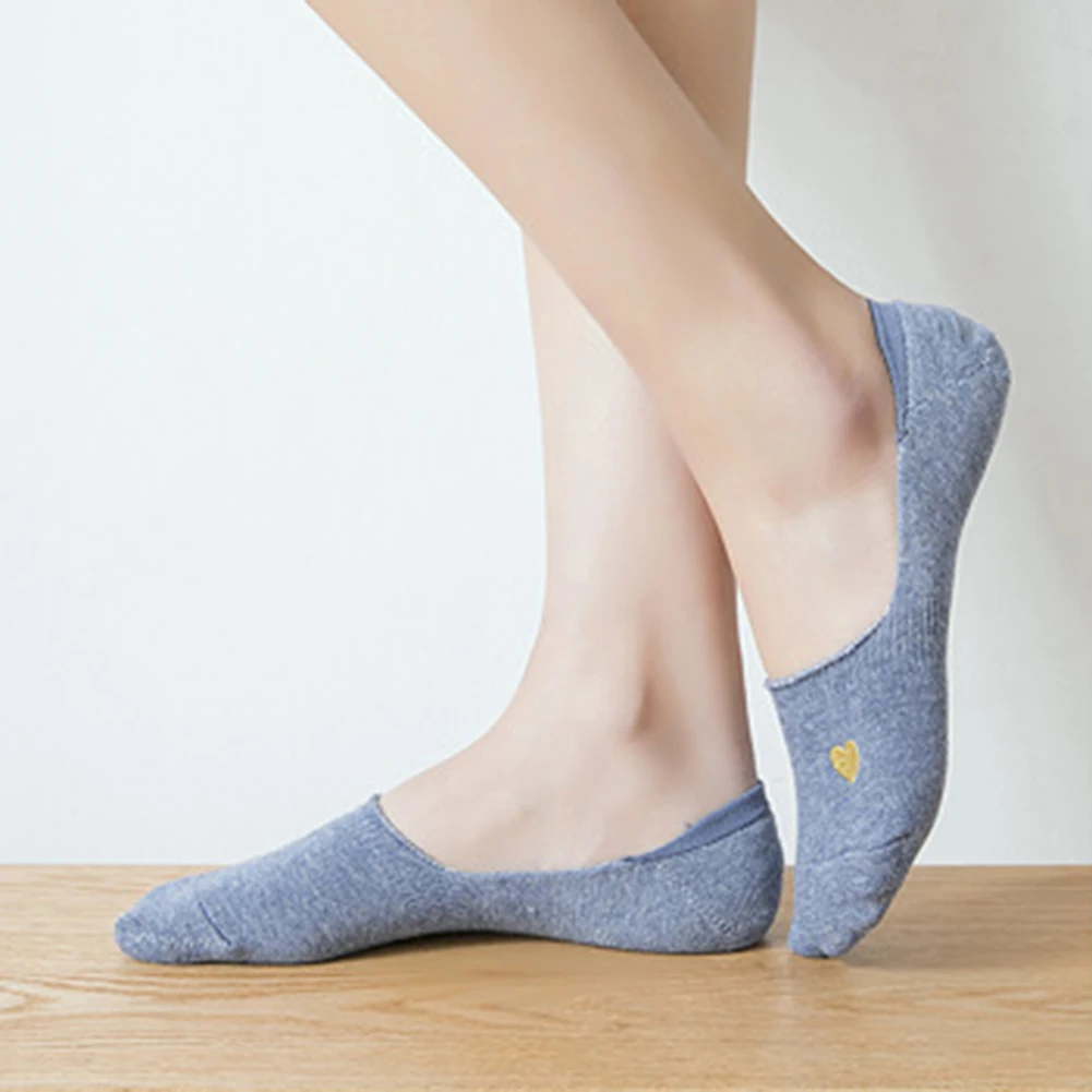 Новинка 2018 года носки-башмачки Невидимые Носки с рисунком сердца вышивка невидимые носки из чистого хлопка силиконовые Нескользящие