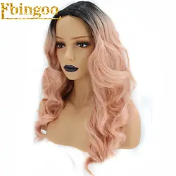 Ebingoo волос Кепки + розовый Омбре, с темными корнями 2 тона высокого Температура волокна натуральные длинные тела волнистый синтетический
