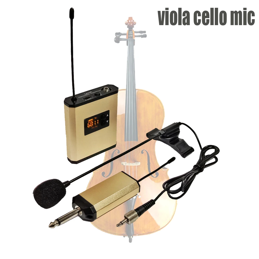 

acoustic viola cello UHF mic wireless system portable recharge bodypack transmitter + receiver instrument pickup microphone