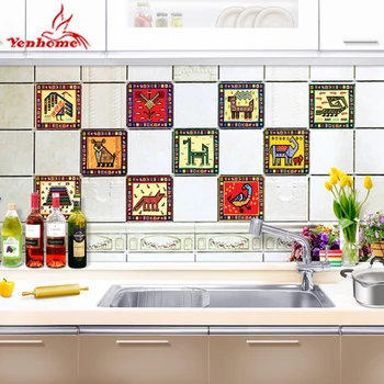 

10pcs/set Kitchen Backsplash Self Adhesive Tile Stickers Cartoon Art Wall Decals DIY Kitchen Bathroom Wall Sticker Home Decor