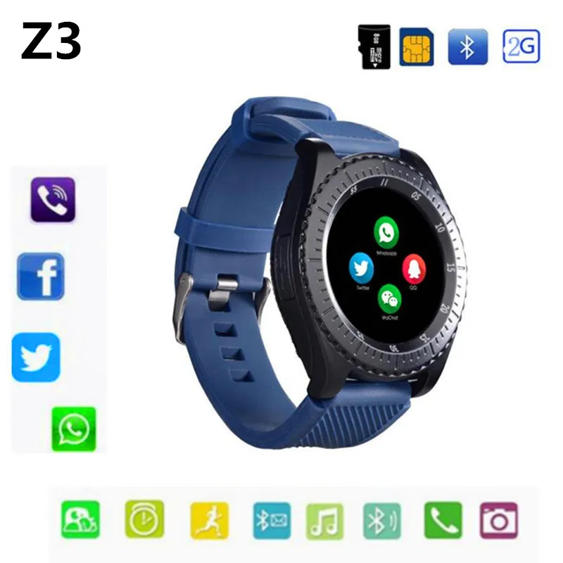 

Bluetooth Smart Watch Z3 Support SIM TF Card Camera Facebook Whatsapp Twitter Sync Push Message For Android Phone PK V8 Y1 GT08