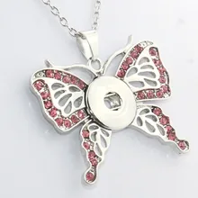 3 colors 2016 Newest Butterfly pendant with crystal snap button jewelry (fit 18mm snaps) Beads Women’s neck men’s jewelry 030307