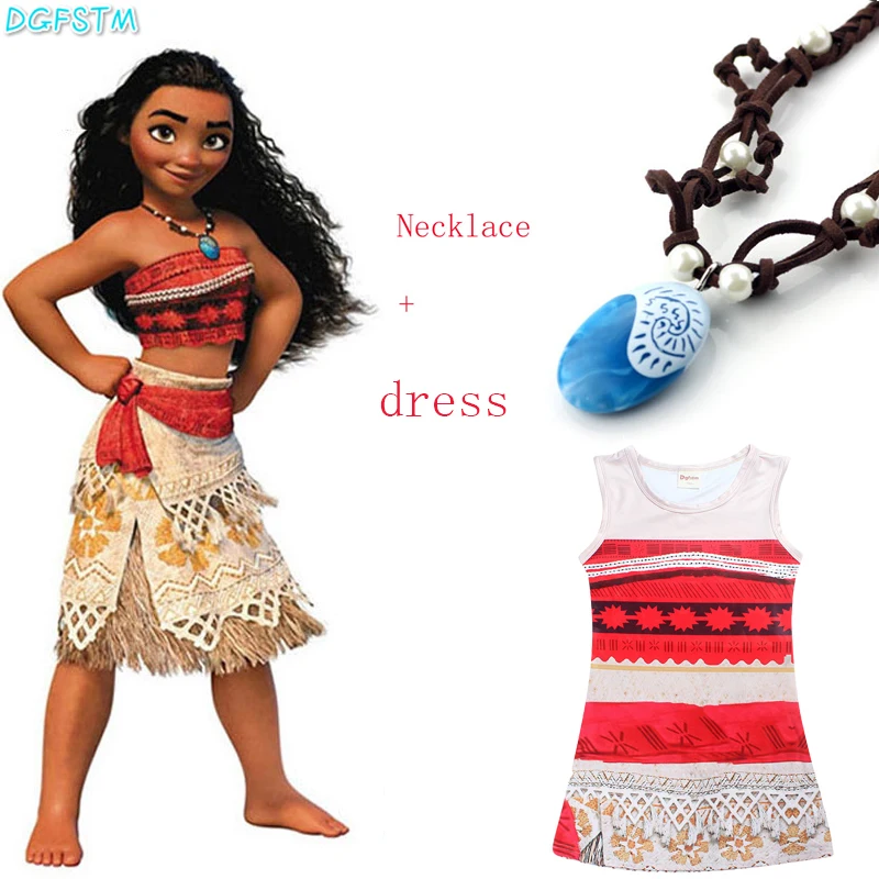 Princess Moana Cosplay Dress for Children Moana Costume with Necklace Halloween font b Christmas b font