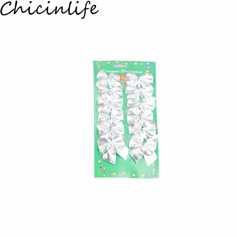 Silver Chicinlife 12 шт./уп. Рождественская елка бантом кулон блесна Home фестиваль вечерние свадебные Дети сувениры год Декор поставки - Цвет: Silver