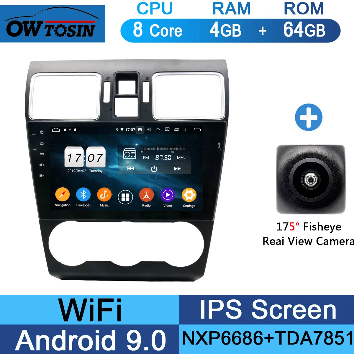 " ips 8 ядерный 4G+ 64G Android 9,0 автомобильный мультимедийный плеер для Subaru WRX Forester радио gps CarPlay Parrot - Цвет: 64G Fisheye Camera