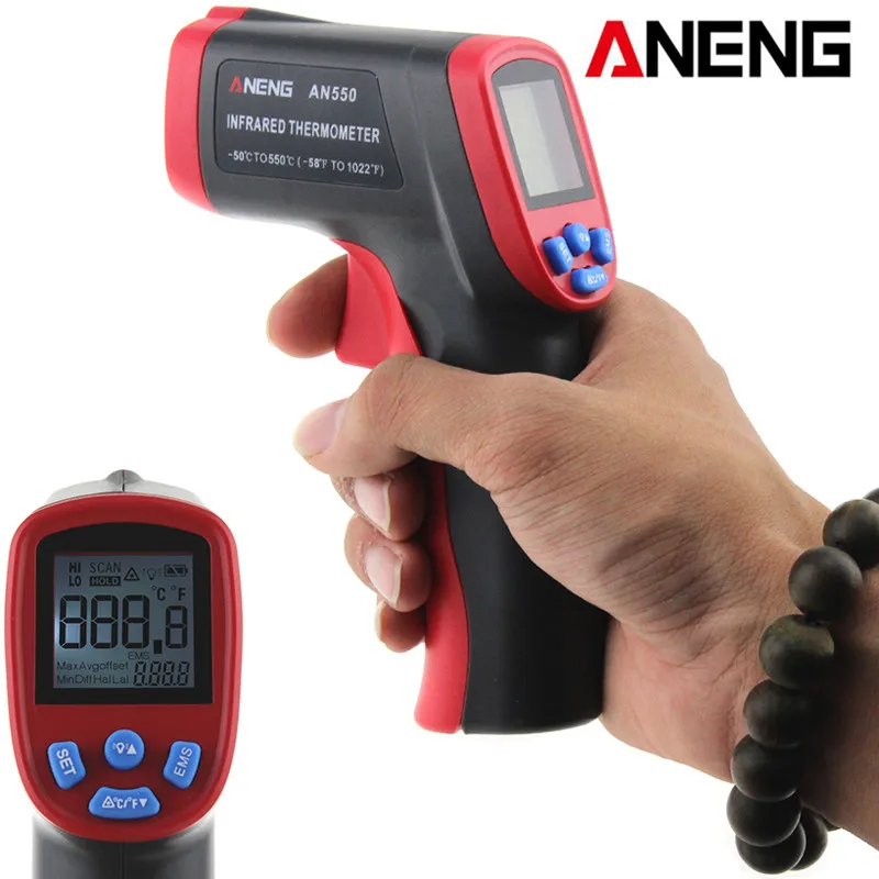 

ANENG AN550 Digital Laser Pyrometer Non-Contact Infrared Thermometer -50-500C LCD Temperature Tester Meter Gun