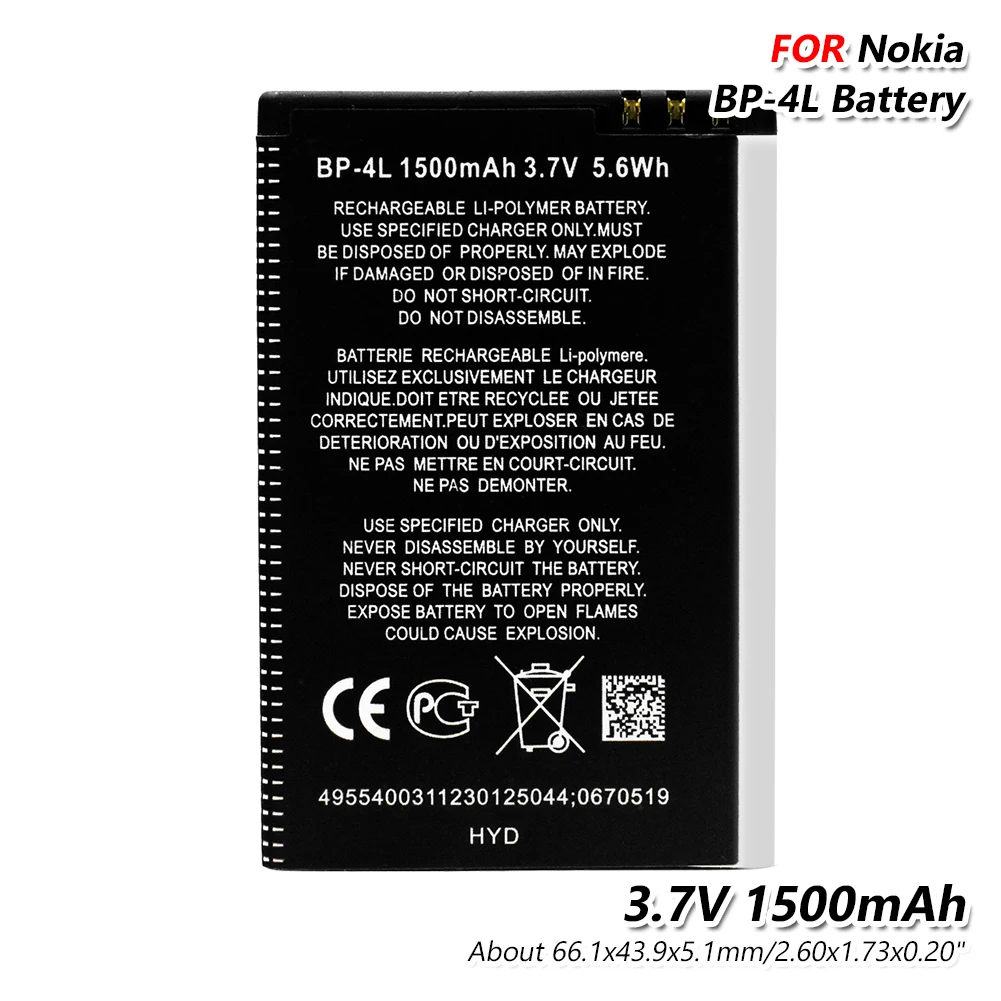 Для Nokia E52 E55 E6 E63 E71 E72 E73 E90 E95 6650F 6650T 6760 N810 N97 BP-4L BP 4L BP4L 3,7 V 1500 мА/ч, Перезаряжаемые литий-ионный аккумулятор - Цвет: as picture shows