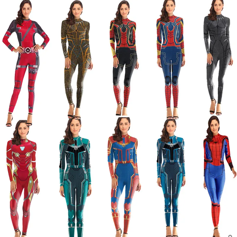 Cosplay Women Spiderman zentai Suit avengers endgame captain marvel Costume Jumpsuit overall romper Iron Man Women jumpsuit