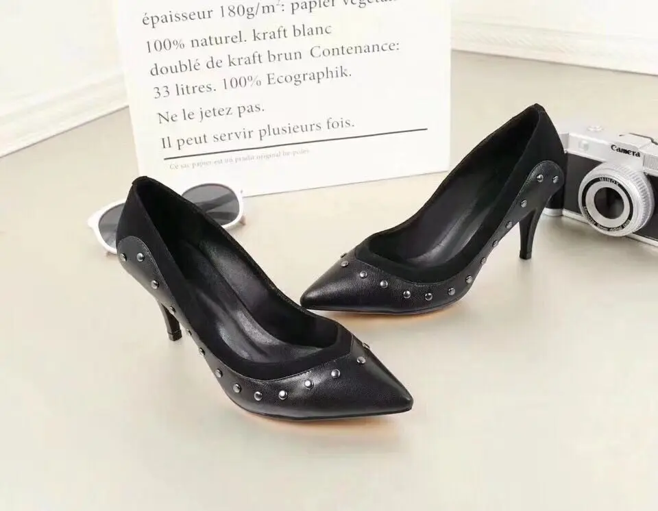 Bout Pointu Chaudes Ventes À Chaussures Ol Femmes Talons Cuir Rivets En Pompes Et Femelles Véritable Hauts Printemps Automne TzwwUq8