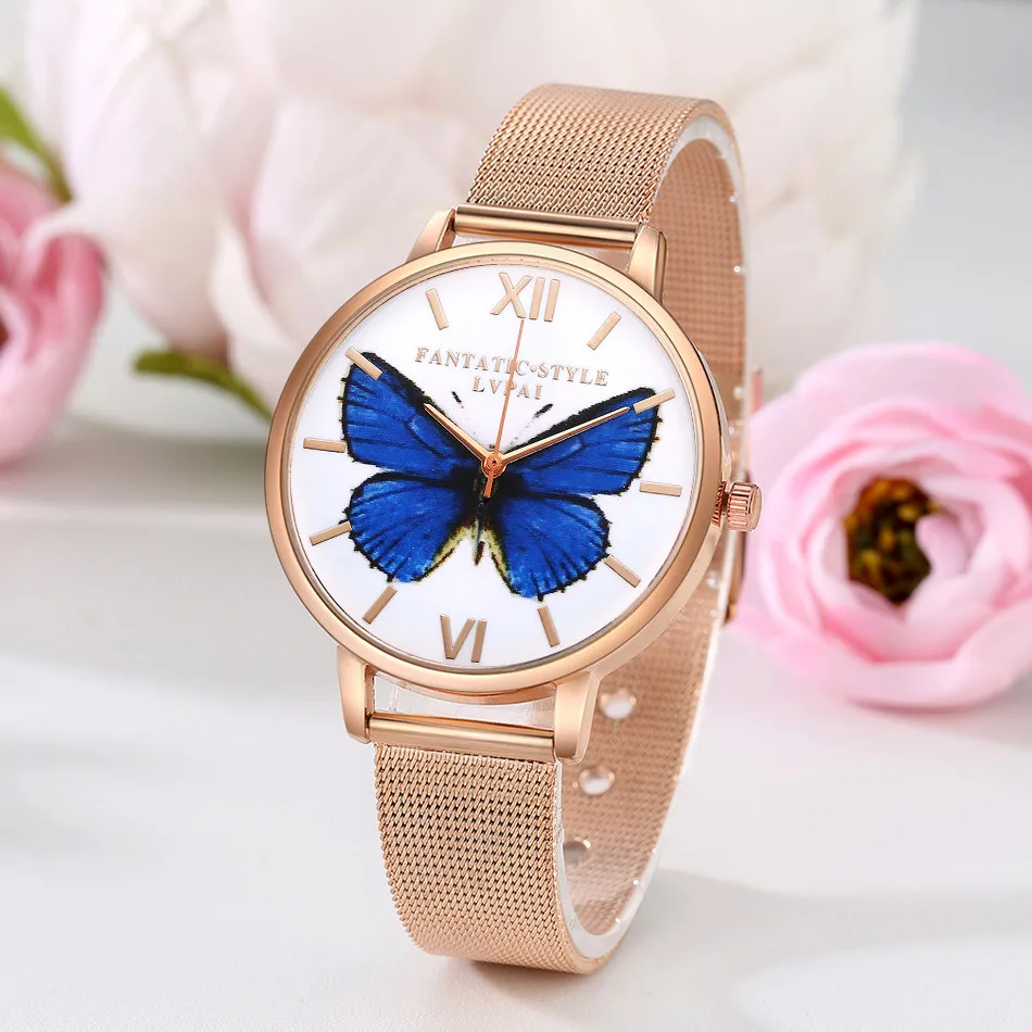 LVPAI Лидирующий бренд женские часы-бабочки женские наручные часы из нержавеющей стали роскошные часы-браслет из нержавеющей стали 233