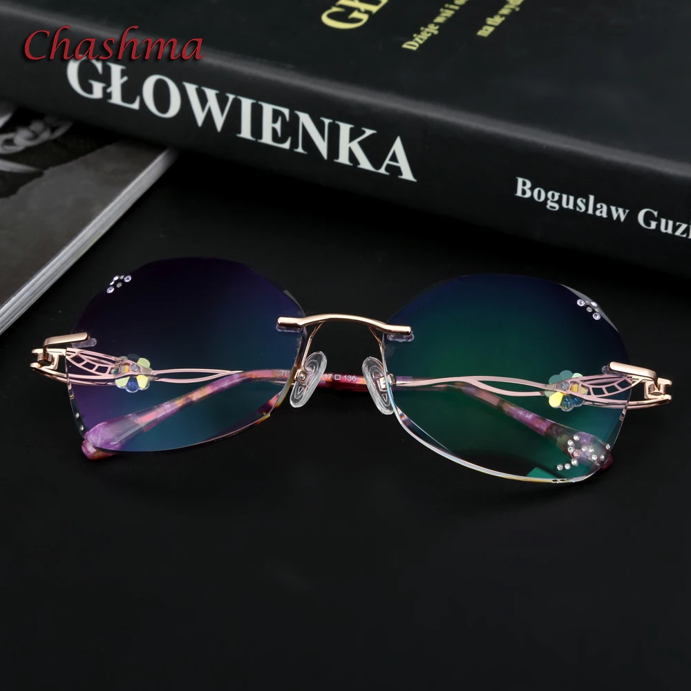 Женские солнцезащитные очки без оправы Chashma брендовые с цветными линзами для