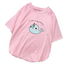 Летние Kawaii футболки женские короткий рукав прекрасный КИТ мультфильм печати повседневные свободные уличная Harajuku Tumblr Топы Корейская одежда