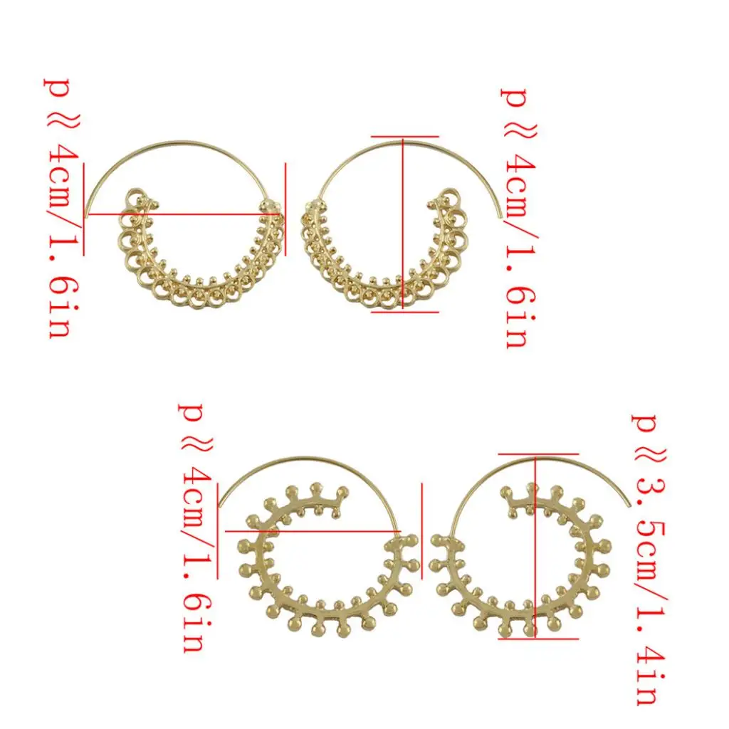 Boho Statement Jagged Spiral Earring Circles Round Tribal Hoop Pull Through Earring Lady Jewelry