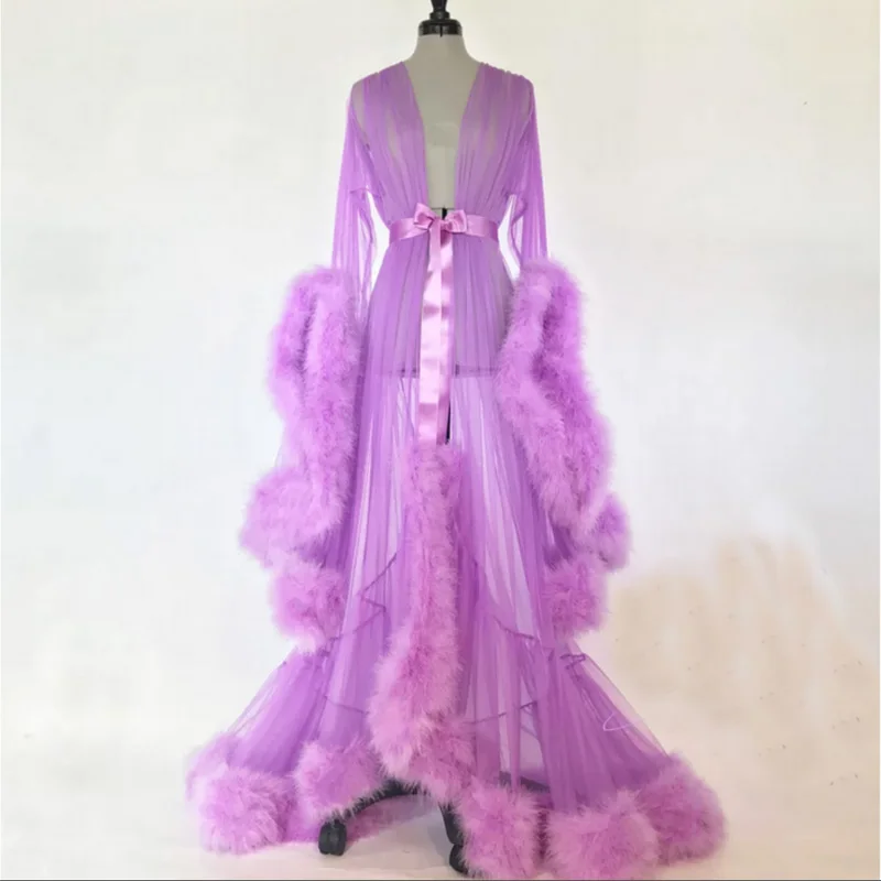 Для женщин сексуальная с длинными рукавами и пышная юбка белье, одежда для сна, халат кимоно свадьбы одежда для сна халаты для женщин высокое качество ночные рубашки для девочек - Цвет: Фиолетовый