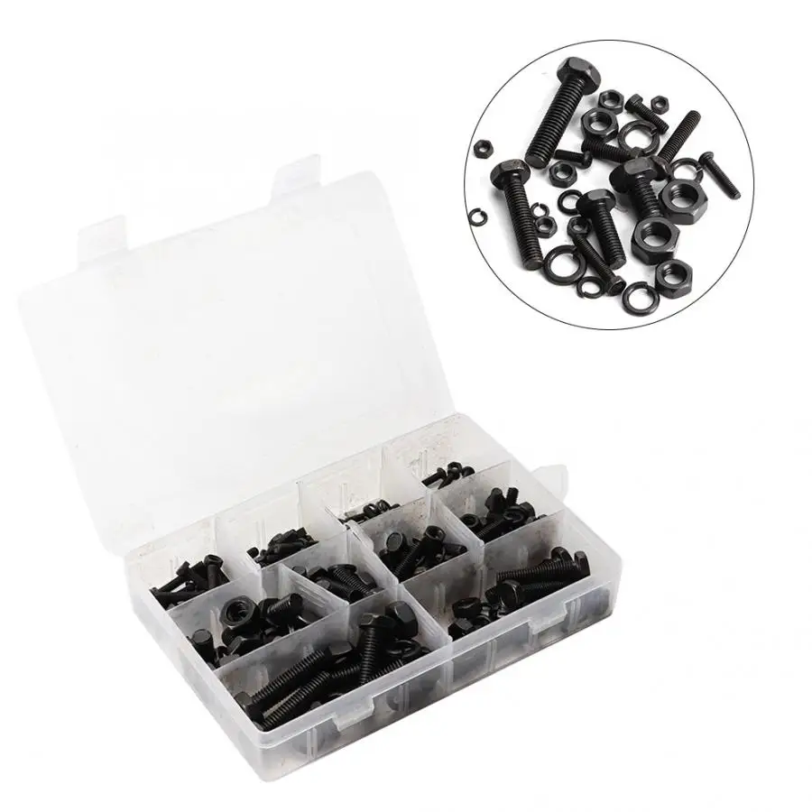 240pcs Nuts M4 M5 M6 M8 M10 and Bolts Assortment Washers Set Hex Head Fastener Repair Accessory Auto Accessories | Автомобили и