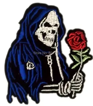 

3" GRIM REAPER SKELETON with ROSE PATCH Motorcycle MC JACKET Chest EMBROIDERED PATCH Biker Vest punk applique iron on patch