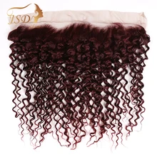 JSDShine 99j Бургундия уха до уха 13x4 Кружева Фронтальная Закрытие 10-20 дюймов красный кудрявый малазийский не Реми человеческие волосы фронтальная