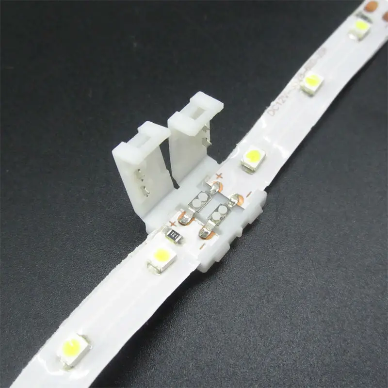 

50pcs 3528 LED strip connector clip 8mm 2 pin, mark polarity no soldering pcb connector clip, free shipping
