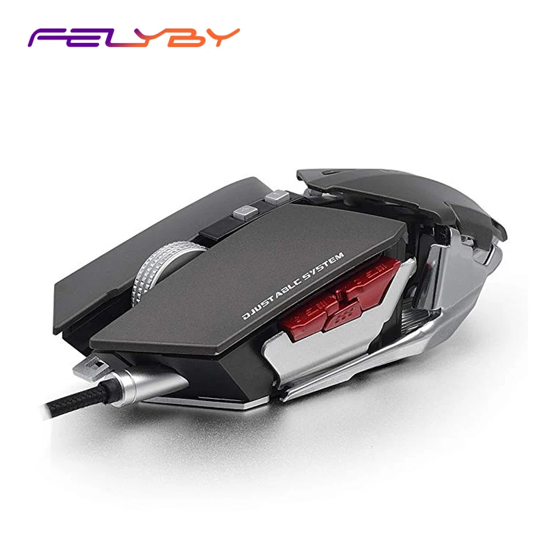 

FELYBY USB wired gaming mouse metal custom programming support ergonomics 4800DPI 4 color 10 button computer mouse for PC laptop