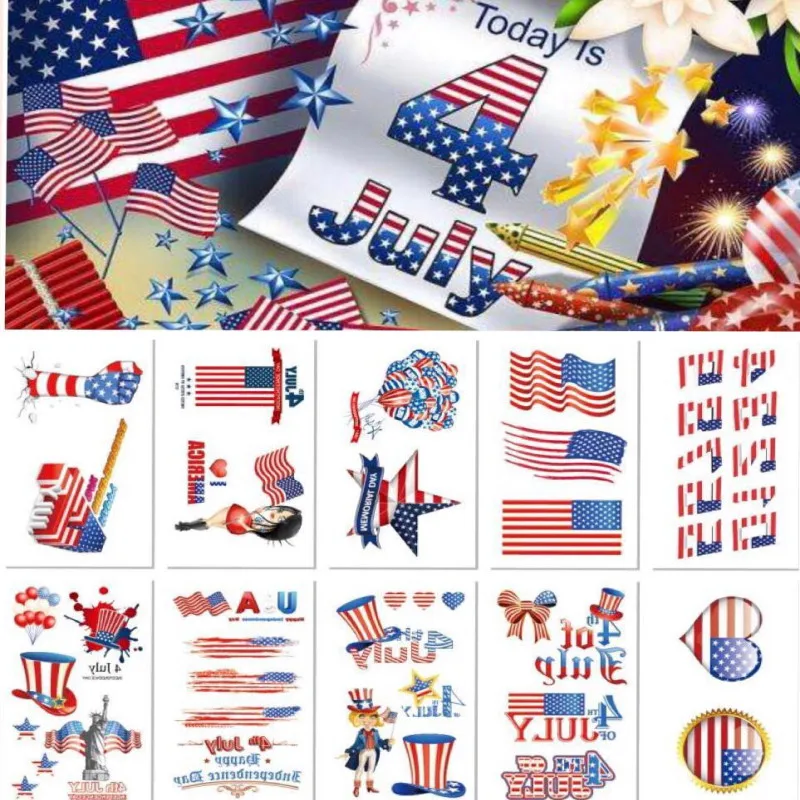 

5pcs/lot American Country Flag Tattoo Stickers Independence Day 4th of July Body Face Art Tattoo Decals for National Day