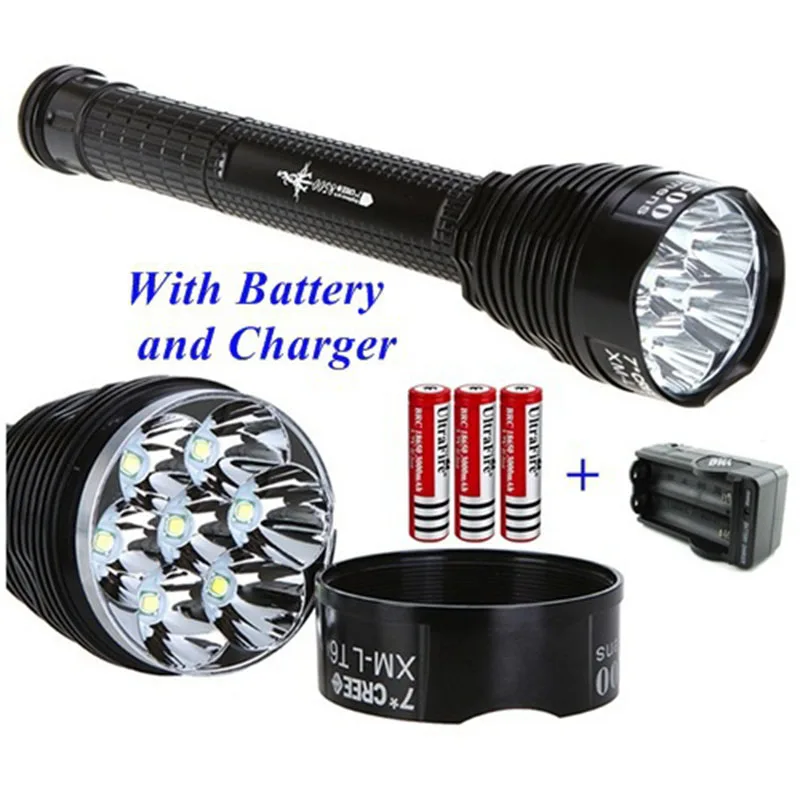 

WasaFire TR-J18 Flashlight 5 Mode 8000 Lumen 7 x XM-L T6 LED Flashlight + 3*18650 Battery + Charger Super LED Lantern For Climb