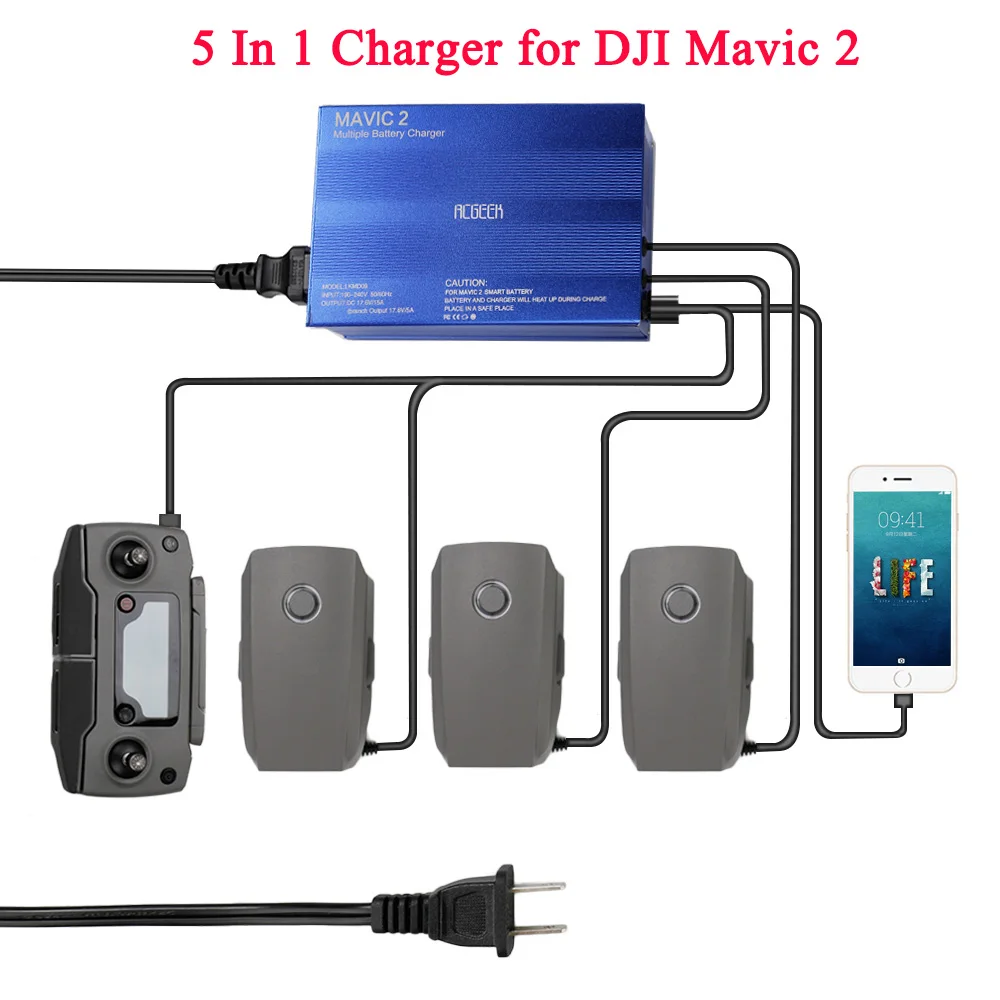 

5 In1 DJI MAVIC 2 Pro Intelligent Multi Battery Controller Charger Hub For DJI MAVIC 2 Zoom Accessories with 2 USB Ports