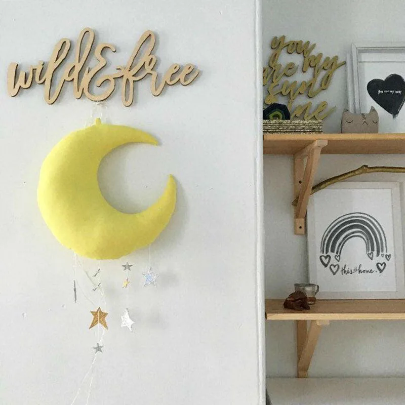 Прекрасный хлопок облако звезд, Луны палатка стене висит орнамент Home Decor Дети Спальня кроватки украшения Nordic Стиль реквизит для фотосессии игрушки - Цвет: yellow moon
