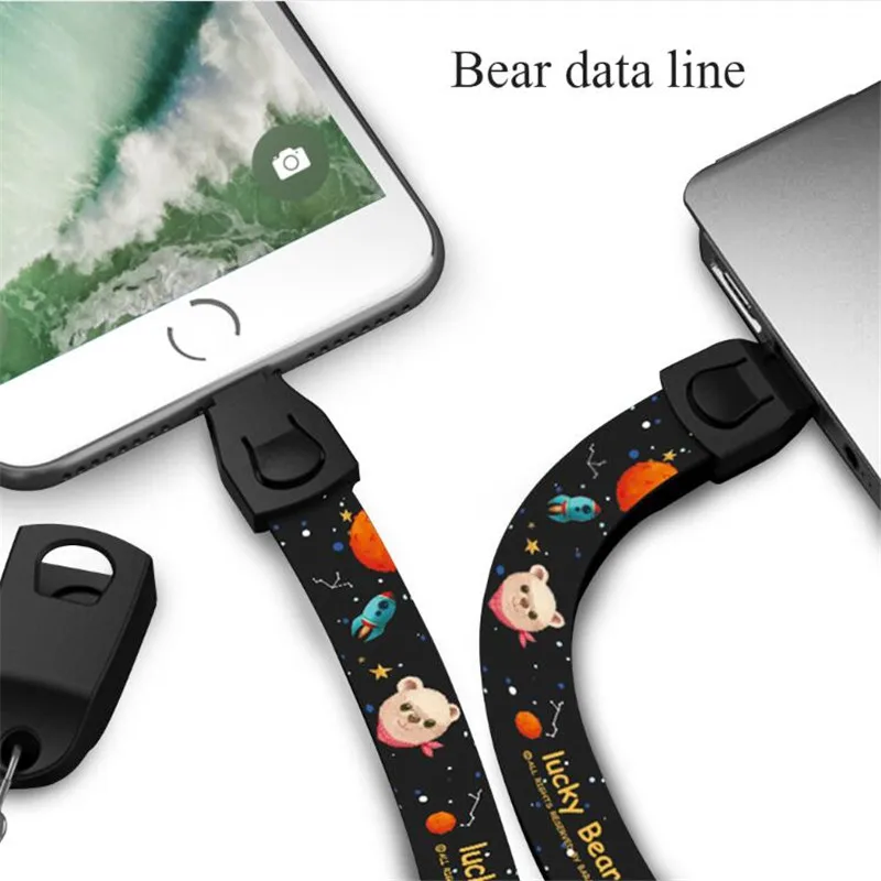 Наружный Портативный usb кабель для зарядки мобильного телефона, мультяшный ремешок на шею, ремешок для телефона, Тип C, микро брелок для iPhone, samsung