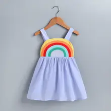 От 1 до 5 лет для детей для маленьких девочек Радуга платье на петельках Повседневное трапециевидной формы без рукавов сарафан Одежда