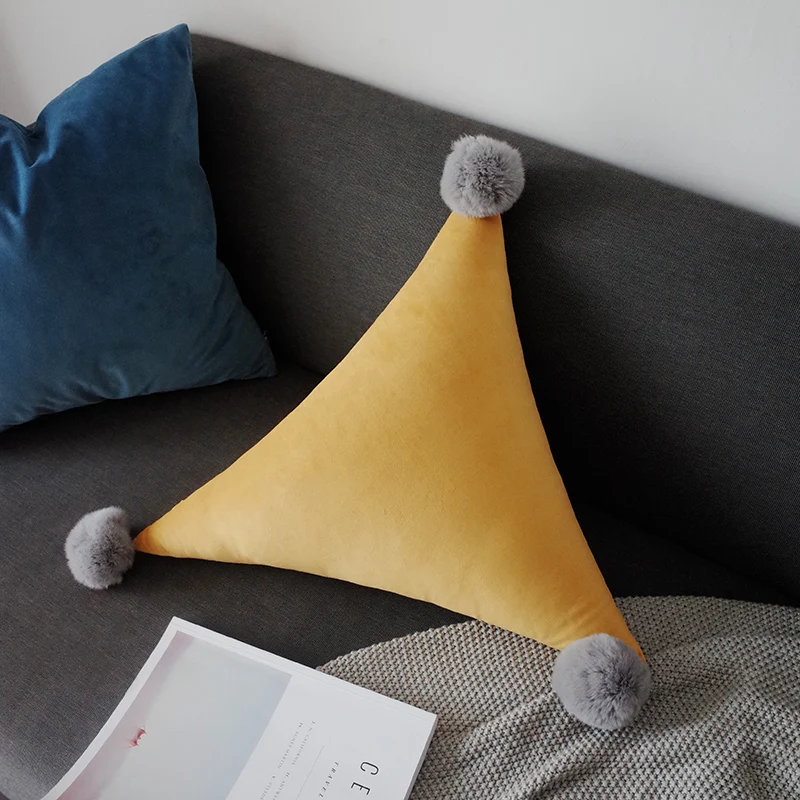 Rabbit Hair Ball Cushion Geometric Solid Decorative Throw Pillows