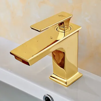 

European Gold Brass Square Section Single Hole Faucet Resistant Basin Faucet Washbasin Bathroom Faucet