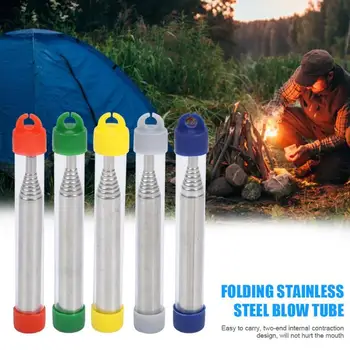 

New Outdoor Cooking Blow Fire Tube Portable Fire Starter Retractable Blowpipes Stainless Steel Camping Survival Blow Fire Tube