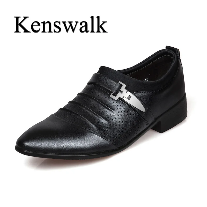 

Kenswalk Mens Casual England Male Pointed Toe Business Leather Shoes Light Weight Breathable Anti-slip Dress Shoes in Summer