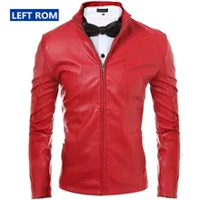 Left ROM New Men s Boutique PU Black Blue Red Standing Collar Locomotive Leather Coat Jacket
