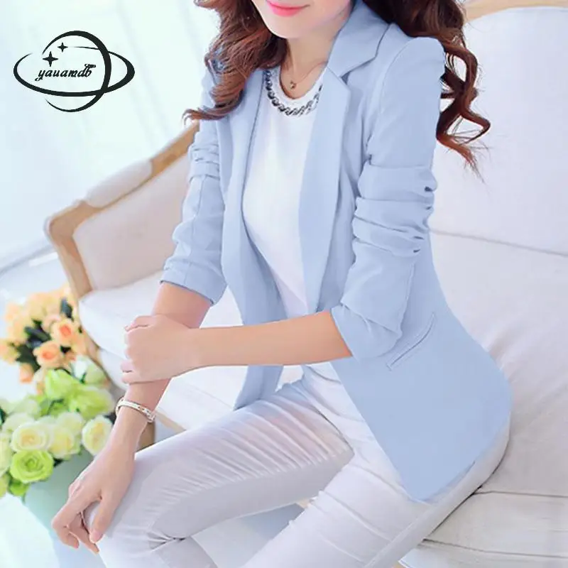 Meaneor Solid Women Blazer Coats Casual Collarless Open
