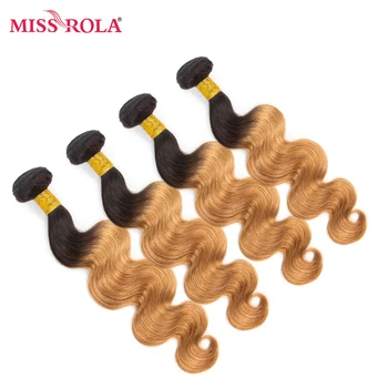 

Miss Rola Hair Pre-colored Ombre Peruvian Body Wave Non-remy Hair 4 Bundles #T1B/27 Color 100% Human Hair Weaving Extensions