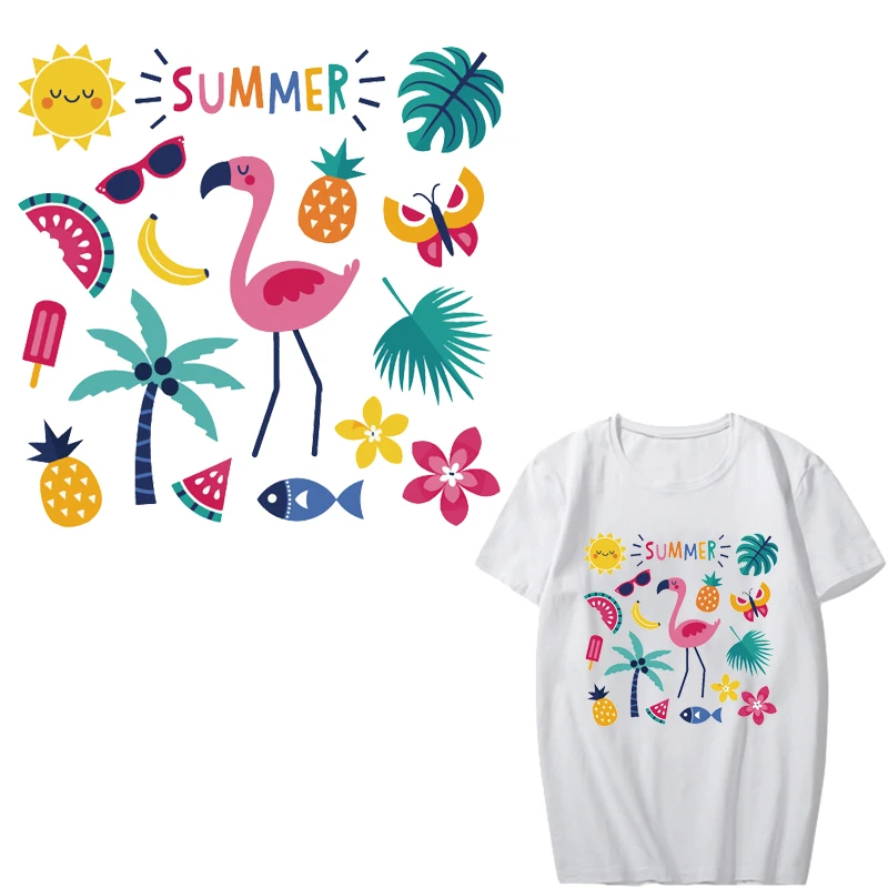 

Summer Patch Iron on Transfer Flamingo Battery Pineapple Patches for Clothing DIY Shirt Appliques Stripes on Clothes Heat Press