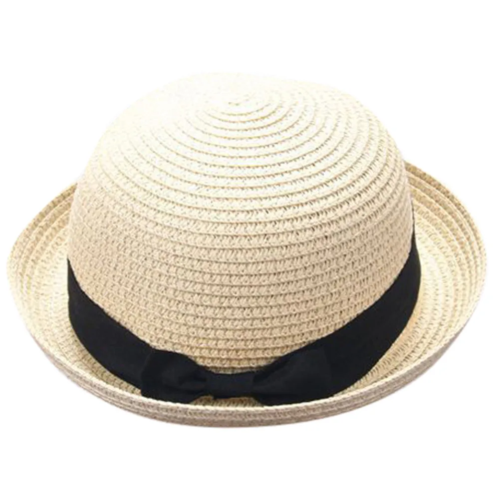 MUQGEW детская дышащая шляпа соломенная шляпа с бантом для мальчиков и девочек, шапочка для новорожденных, реквизит, Детская однотонная пляжная шапка - Цвет: A