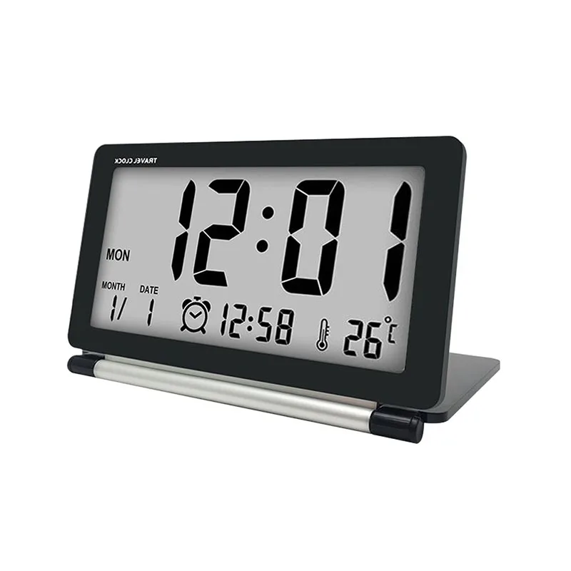Mrosaa дорожный будильник с ЖК-дисплеем, Мини цифровой Настольный складной электронный будильник, часы с синей подсветкой, повтор, календарь