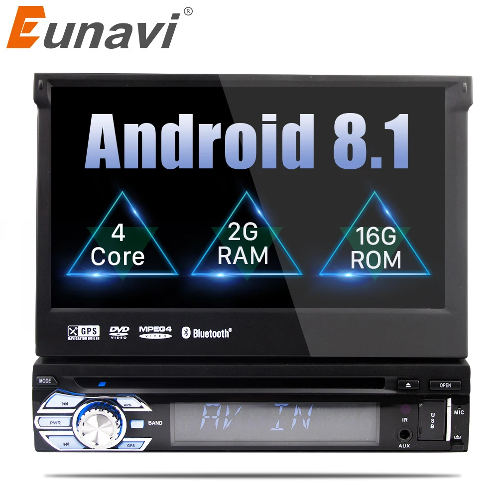 

Eunavi 7'' Quad Core Universal 1 din Android 8.1 Car DVD player GPS Navigation Wifi BT Radio 2G RAM 1024*600 touch screen stereo