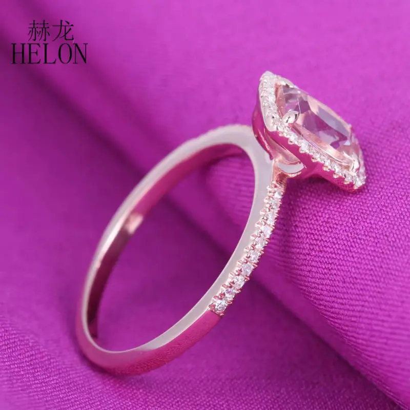 HELON Solid 14 К розовое золото 1.37CT Подушка 7x5 мм морганит Обручение Свадебные Природные Алмазы изящных кольцо для для женщин Jewelry Кольцо