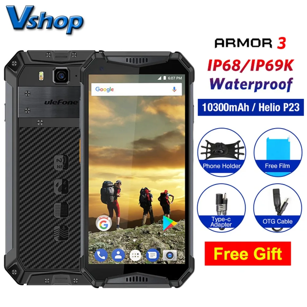 Ulefone Armor 3 4G IP68 водонепроницаемый мобильный телефон Android 8 1 4 Гб + 64 MT6763T смартфон Face ID