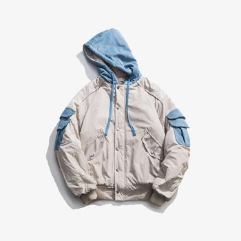 

Fashion Stitching Multi-pocket Hooded Cotton Jacket Men's Winter Warm and Comfortable Coat Trend Youthful Outwear