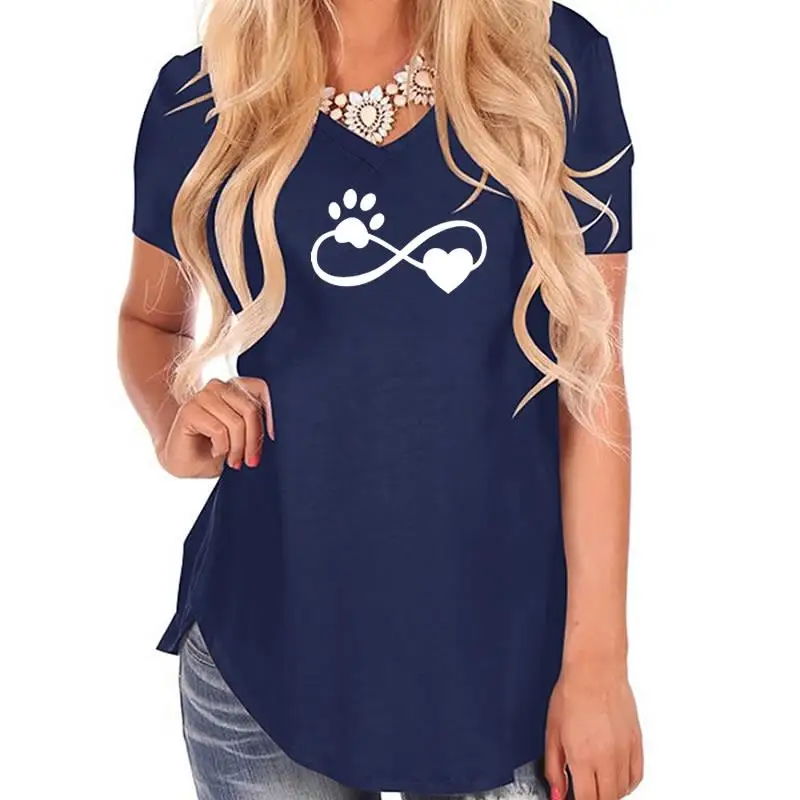Весенне-летняя женская футболка с v-образным вырезом и рисунком собачьей лапы и кошки, Harajuku Tumblr Kawaii Camisetas Mujer, женская футболка в стиле панк, топы большого размера - Цвет: Blue