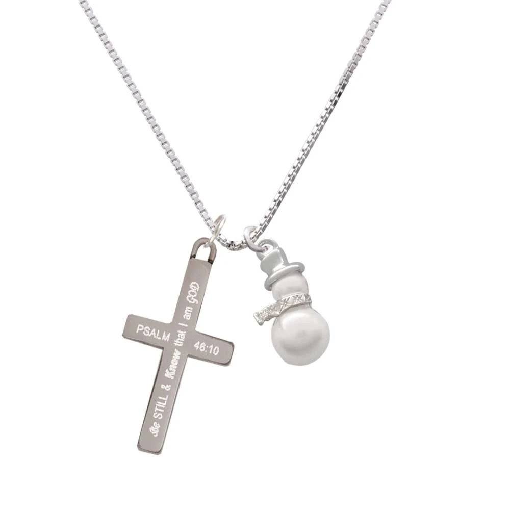 Imitation Pearl Snowman - Be Still and Know - Cross Necklace