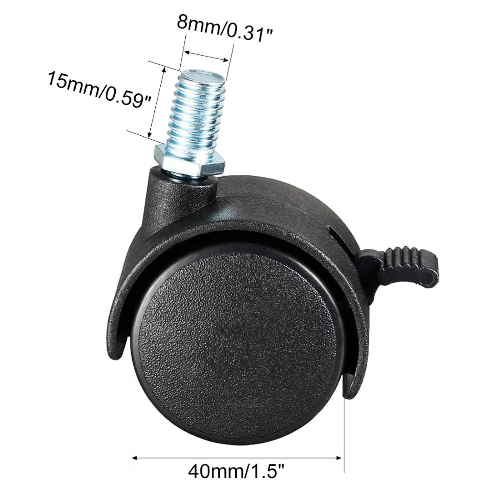UXCELL 8 шт 2/1. 5 дюймов M8x13/M10x15/M8x15mm 39/33lb Ёмкость колеса на шарнирах с тормозом нейлон 360 градусов Резьбовая Цапфа