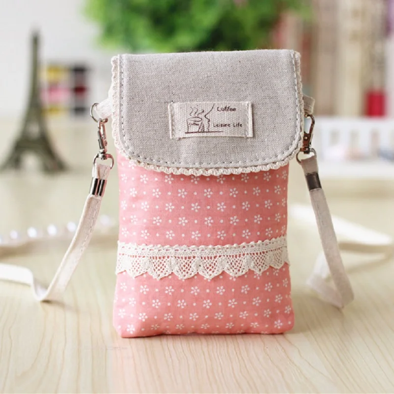 Cotton white floral women mini handbags ladies shoulder bags female